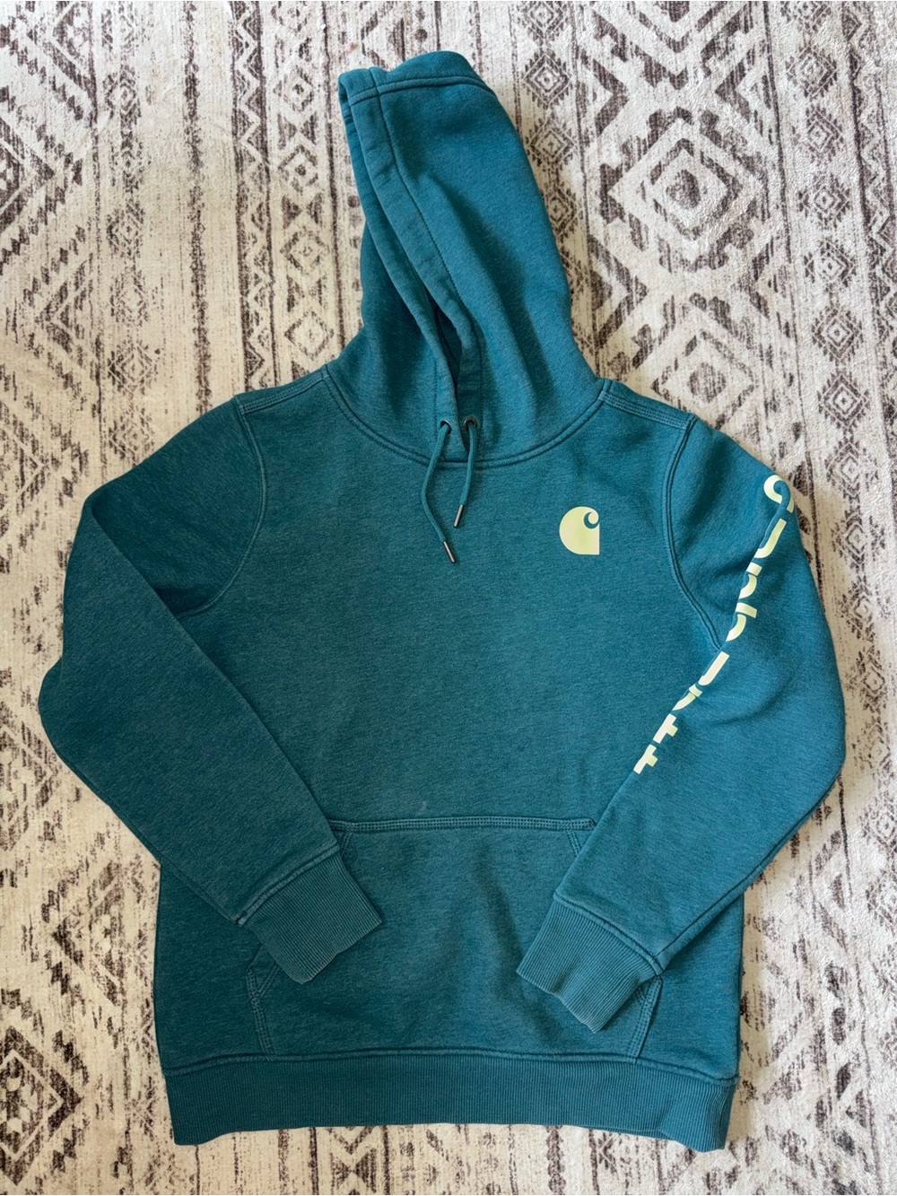 Carhartt Teal Pullover Hoodie with Logo Sleeve
